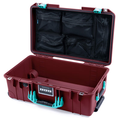 Pelican 1535 Air Case, Oxblood with Teal Handles & Latches Mesh Lid Organizer Only ColorCase 015350-0100-510-591