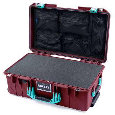 Pelican 1535 Air Case, Oxblood with Teal Handles & Latches Pick & Pluck Foam with Mesh Lid Organizer ColorCase 015350-0101-510-591