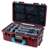 Pelican 1535 Air Case, Oxblood with Teal Handles & Latches Gray Padded Microfiber Dividers with Mesh Lid Organizer ColorCase 015350-0170-510-591