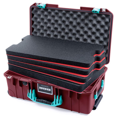 Pelican 1535 Air Case, Oxblood with Teal Handles & Latches Custom Tool Kit (4 Foam Inserts with Convoluted Lid Foam) ColorCase 015350-0060-510-591