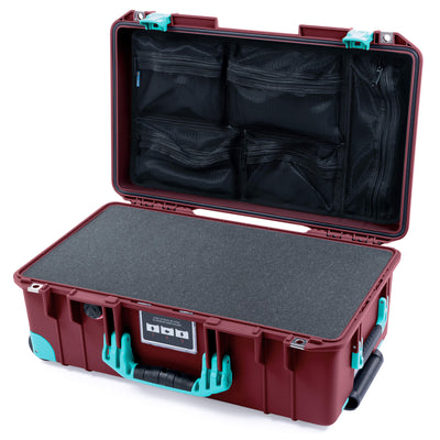 Pelican 1535 Air Case, Oxblood with Teal Handles, Latches & Trolley Pick & Pluck Foam with Mesh Lid Organizer ColorCase 015350-0101-510-591-590