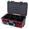 Pelican 1535 Air Case, Oxblood with Teal Handles, Latches & Trolley TrekPak Divider System with Convoluted Lid Foam ColorCase 015350-0020-510-591-590