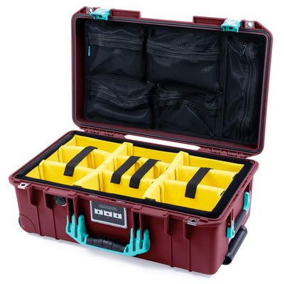 Pelican 1535 Air Case, Oxblood with Teal Handles & Latches Yellow Padded Microfiber Dividers with Mesh Lid Organizer ColorCase 015350-0110-510-591