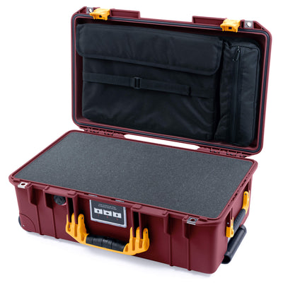 Pelican 1535 Air Case, Oxblood with Yellow Handles & Latches Pick & Pluck Foam with Laptop Computer Lid Pouch ColorCase 015350-0201-510-241