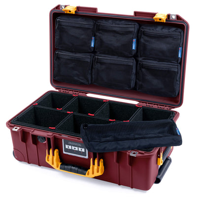 Pelican 1535 Air Case, Oxblood with Yellow Handles & Latches TrekPak Divider System with 7-Piece Removable Mesh Pouches ColorCase 015350-0720-510-241