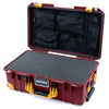 Pelican 1535 Air Case, Oxblood with Yellow Handles, Latches & Trolley Pick & Pluck Foam with Mesh Lid Organizer ColorCase 015350-0101-510-241-240