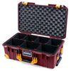 Pelican 1535 Air Case, Oxblood with Yellow Handles, Latches & Trolley TrekPak Divider System with Convoluted Lid Foam ColorCase 015350-0020-510-241-240