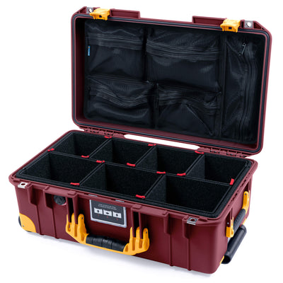 Pelican 1535 Air Case, Oxblood with Yellow Handles, Latches & Trolley TrekPak Divider System with Mesh Lid Organizer ColorCase 015350-0120-510-241-240