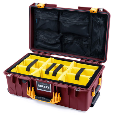 Pelican 1535 Air Case, Oxblood with Yellow Handles & Latches Yellow Padded Microfiber Dividers with Mesh Lid Organizer ColorCase 015350-0110-510-241