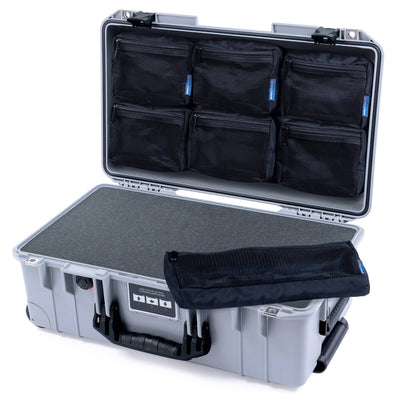 Pelican 1535 Air Case, Silver with Black Handles & Latches Pick & Pluck Foam with 7-Piece Removable Mesh Pouches ColorCase 015350-0701-180-111