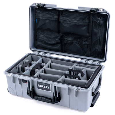 Pelican 1535 Air Case, Silver with Black Handles & Latches Gray Padded Microfiber Dividers with Mesh Lid Organizer ColorCase 015350-0170-180-111