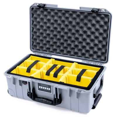 Pelican 1535 Air Case, Silver with Black Handles & Latches Yellow Padded Microfiber Dividers with Convoluted Lid Foam ColorCase 015350-0010-180-111