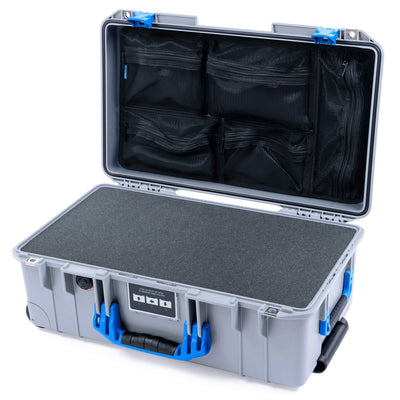 Pelican 1535 Air Case, Silver with Blue Handles & Latches Pick & Pluck Foam with Mesh Lid Organizer ColorCase 015350-0101-180-121