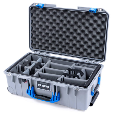 Pelican 1535 Air Case, Silver with Blue Handles & Latches Gray Padded Microfiber Dividers with Convoluted Lid Foam ColorCase 015350-0070-180-121