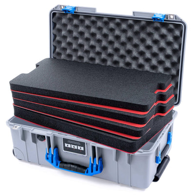 Pelican 1535 Air Case, Silver with Blue Handles & Latches Custom Tool Kit (4 Foam Inserts with Convolute Lid Foam) ColorCase 015350-0060-180-121