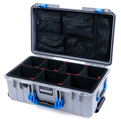 Pelican 1535 Air Case, Silver with Blue Handles & Latches TrekPak Divider System with Mesh Lid Organizer ColorCase 015350-0120-180-121