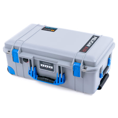 Pelican 1535 Air Case, Silver with Blue Handles, Latches & Trolley