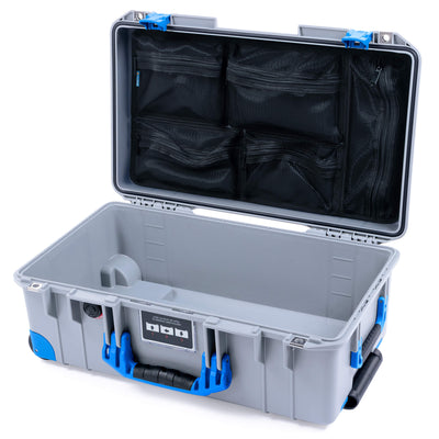 Pelican 1535 Air Case, Silver with Blue Handles, Latches & Trolley