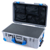 Pelican 1535 Air Case, Silver with Blue Handles, Latches & Trolley Pick & Pluck Foam with Mesh Lid Organizer ColorCase 015350-0101-180-121-120