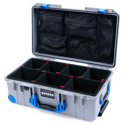 Pelican 1535 Air Case, Silver with Blue Handles, Latches & Trolley TrekPak Divider System with Mesh Lid Organizer ColorCase 015350-0120-180-121-120