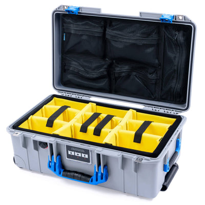 Pelican 1535 Air Case, Silver with Blue Handles & Latches Yellow Padded Microfiber Dividers with Mesh Lid Organizer ColorCase 015350-0110-180-121