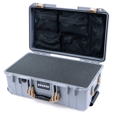 Pelican 1535 Air Case, Silver with Desert Tan Handles & Latches Pick & Pluck Foam with Mesh Lid Organizer ColorCase 015350-0101-180-311