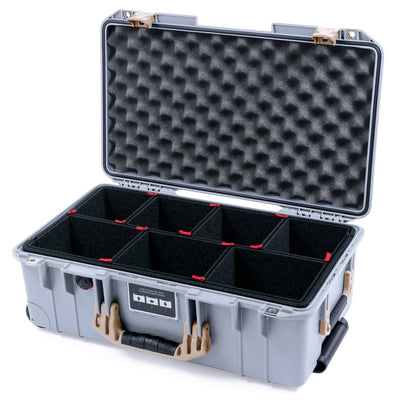 Pelican 1535 Air Case, Silver with Desert Tan Handles & Latches TrekPak Divider System with Convoluted Lid Foam ColorCase 015350-0020-180-311