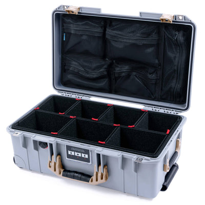 Pelican 1535 Air Case, Silver with Desert Tan Handles & Latches TrekPak Divider System with Mesh Lid Organizer ColorCase 015350-0120-180-311