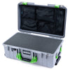 Pelican 1535 Air Case, Silver with Lime Green Handles & Latches Pick & Pluck Foam with Mesh Lid Organizer ColorCase 015350-0101-180-301