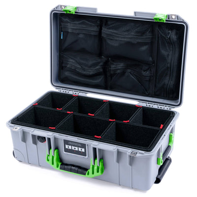 Pelican 1535 Air Case, Silver with Lime Green Handles & Latches TrekPak Divider System with Mesh Lid Organizer ColorCase 015350-0120-180-301