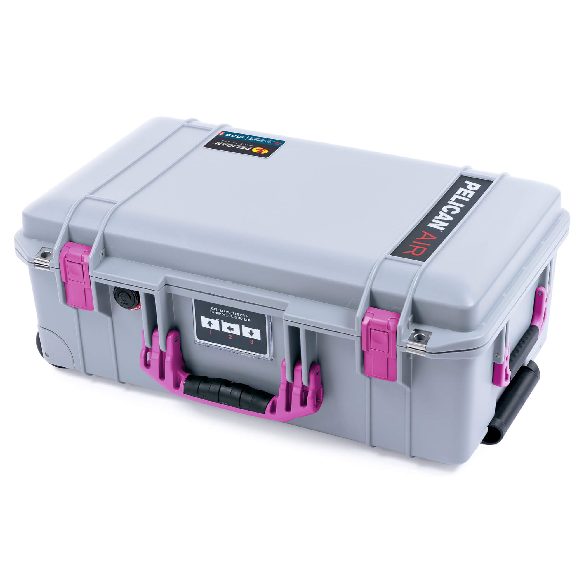 Pelican 1535 Air Case, Silver with Magenta Handles & Latches