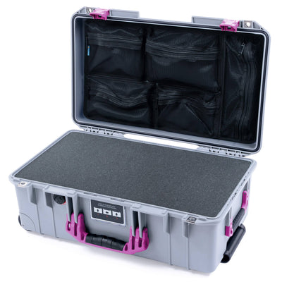 Pelican 1535 Air Case, Silver with Magenta Handles & Latches Pick & Pluck Foam with Mesh Lid Organizer ColorCase 015350-0101-180-401