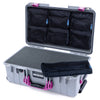 Pelican 1535 Air Case, Silver with Magenta Handles & Latches Pick & Pluck Foam with 7-Piece Removable Mesh Pouches ColorCase 015350-0701-180-401