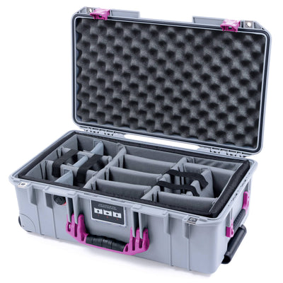 Pelican 1535 Air Case, Silver with Magenta Handles & Latches Gray Padded Microfiber Dividers with Convoluted Lid Foam ColorCase 015350-0070-180-401