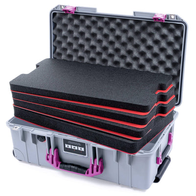 Pelican 1535 Air Case, Silver with Magenta Handles & Latches Custom Tool Kit (4 Foam Inserts with Convolute Lid Foam) ColorCase 015350-0060-180-401