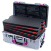 Pelican 1535 Air Case, Silver with Magenta Handles & Latches Custom Tool Kit (4 Foam Inserts with Mesh Lid Organizer) ColorCase 015350-0160-180-401