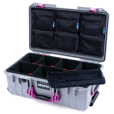 Pelican 1535 Air Case, Silver with Magenta Handles & Latches TrekPak Divider System with 7-Piece Removable Mesh Pouches ColorCase 015350-0720-180-401