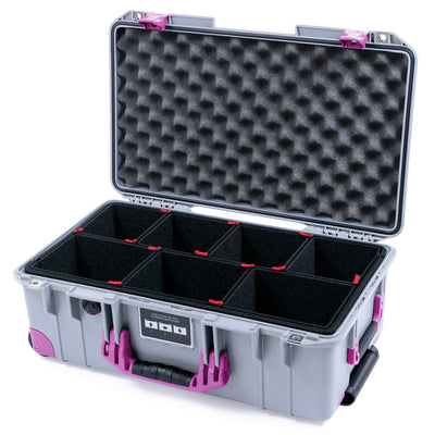 Pelican 1535 Air Case, Silver with Magenta Handles, Latches & Trolley TrekPak Divider System with Convoluted Lid Foam ColorCase 015350-0020-180-401-400