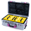 Pelican 1535 Air Case, Silver with Magenta Handles & Latches Yellow Padded Microfiber Dividers with Mesh Lid Organizer ColorCase 015350-0110-180-401