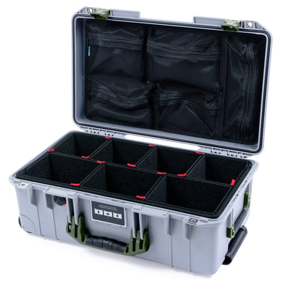 Pelican 1535 Air Case, Silver with OD Green Handles & Latches TrekPak Divider System with Mesh Lid Organizer ColorCase 015350-0120-180-131