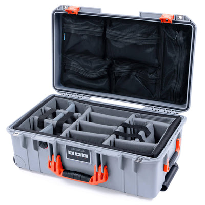 Pelican 1535 Air Case, Silver with Orange Handles & Latches Gray Padded Microfiber Dividers with Mesh Lid Organizer ColorCase 015350-0170-180-151