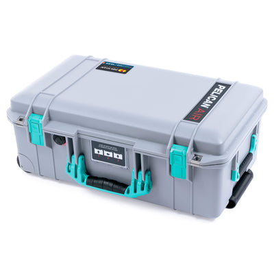 Pelican 1535 Air Case, Silver with Teal Handles & Latches ColorCase