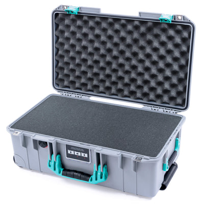 Pelican 1535 Air Case, Silver with Teal Handles & Latches Pick & Pluck Foam with Convoluted Lid Foam ColorCase 015350-0001-180-591