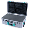 Pelican 1535 Air Case, Silver with Teal Handles & Latches Pick & Pluck Foam with Mesh Lid Organizer ColorCase 015350-0101-180-591