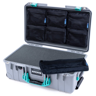 Pelican 1535 Air Case, Silver with Teal Handles & Latches Pick & Pluck Foam with 7-Piece Removable Mesh Pouches ColorCase 015350-0701-180-591