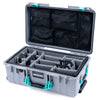 Pelican 1535 Air Case, Silver with Teal Handles & Latches Gray Padded Microfiber Dividers with Mesh Lid Organizer ColorCase 015350-0170-180-591