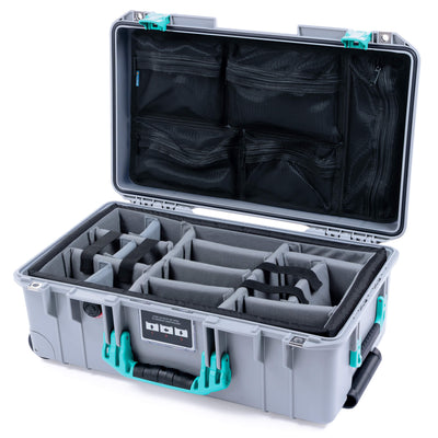 Pelican 1535 Air Case, Silver with Teal Handles & Latches