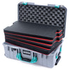 Pelican 1535 Air Case, Silver with Teal Handles & Latches Custom Tool Kit (4 Foam Inserts with Convolute Lid Foam) ColorCase 015350-0060-180-591