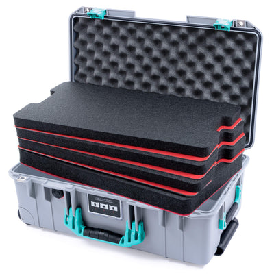 Pelican 1535 Air Case, Silver with Teal Handles & Latches