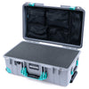 Pelican 1535 Air Case, Silver with Teal Handles, Latches & Trolley Pick & Pluck Foam with Mesh Lid Organizer ColorCase 015350-0101-180-591-590